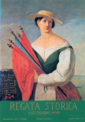Il ritratto di Maria Boscola da Marina, attiva tra il 1740 e il 1784, conservato al museo Correr, utilizzato per uno dei manifesti ufficiali della Regata storica 1979
